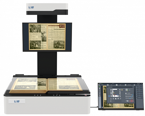 Многофункциональный планетарный сканер формата А1+ для бесконтактной оцифровки газет, чертежей, сшитых и крупноформатных документов